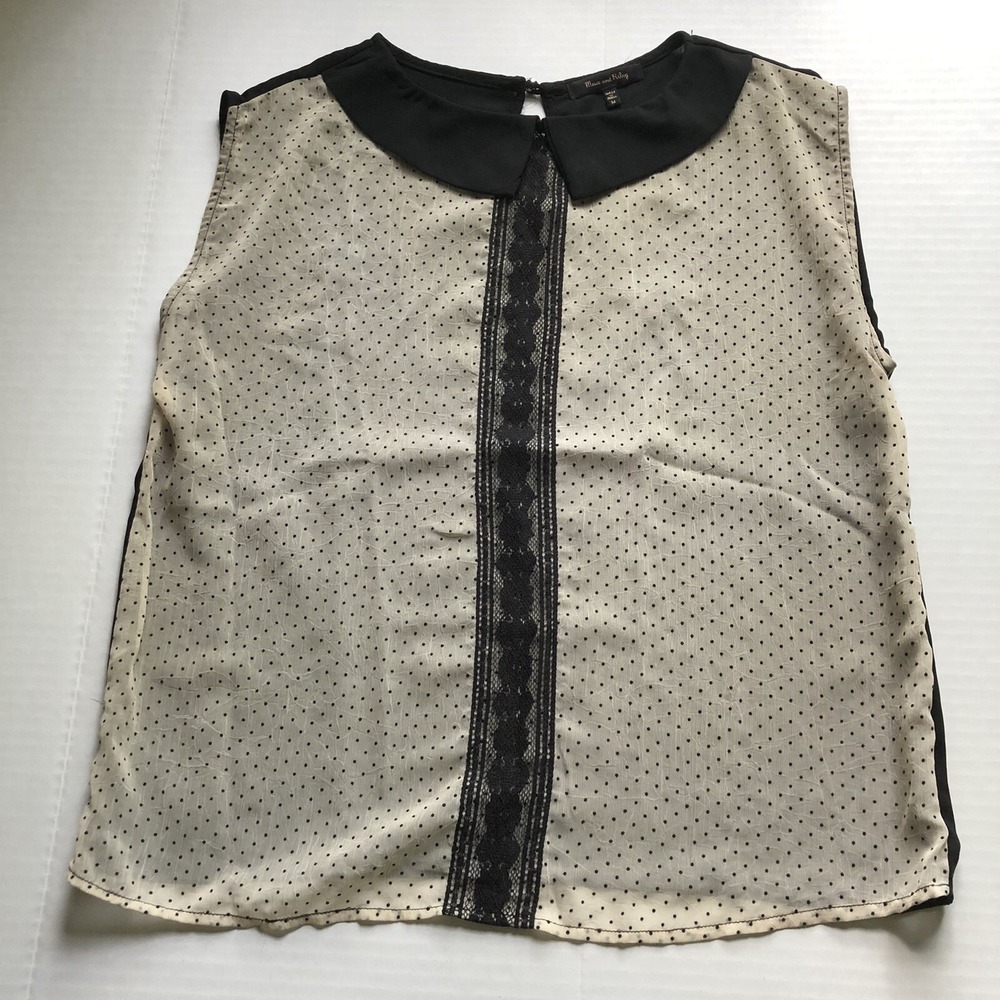Max and Riley Black Ivory Polka Dot Sheer Sleeveless Dressy Blouse Sz M A187
